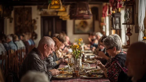 ultra realistic wide angle lifestyle photograph representing hungarian cuisine